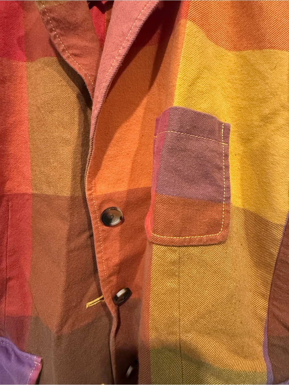 Colorblock Patchwork Cotton Blazer Jacket - Multi - Picture 7 of 7
